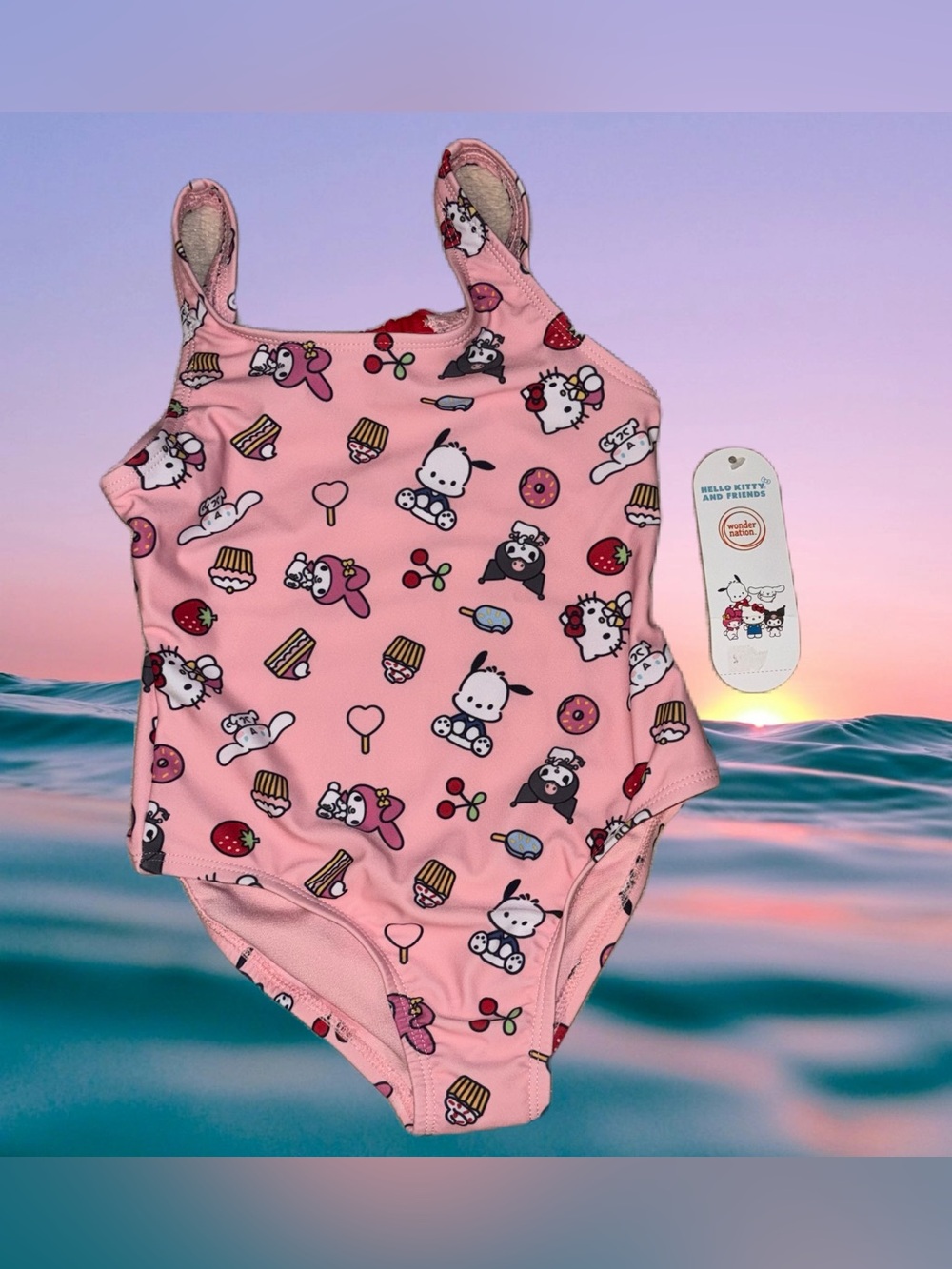 Hello Kitty & Friends Pink Printed Girls' One-Piece Swimsuit Girls XS (4-5)